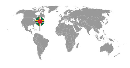 Pin map with Dominica flag on world map. Vector illustration.