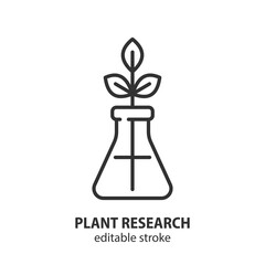 Plant research line icon. Laboratory test symbol. Editable stroke. Vector illustration.