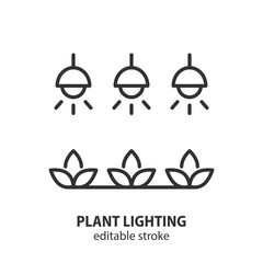 Plant lighting line icon. Light in the greenhouse symbol. Editable stroke. Vector illustration.