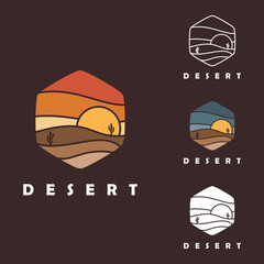 Minimalist desert Landscape logo element Mountain Peaks, Simple cactus mountain desert sunset logo design - obrazy, fototapety, plakaty