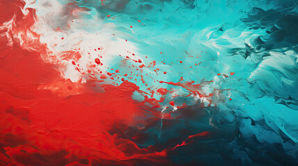 Detailed aquamarine and ruby abstract texture. Blue and red acrylic waves. Paint strokes