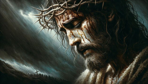Christ's Agony of Redemption: Jesus' Face at Calvary's Hill.