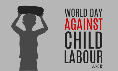 vector illustration of the silhouette of a child worker carrying a heavy load,suitable for world day against child labour on June 12.Flat illustration