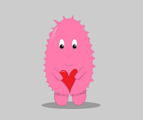 pink hedgehog, cartoon, on a light gray background