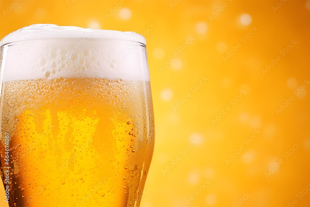 Aufkleber pouring beer with bubble froth in glass for background on front view wave curve shape