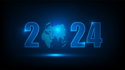 2024 Year Digital smart world futuristic interface technology background, Vector Illustration