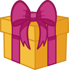 Gift Yellow Box with Pink Bow. Vector Illustration of a Holiday Gift Box