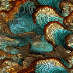 Seamless pattern of green and brown waves