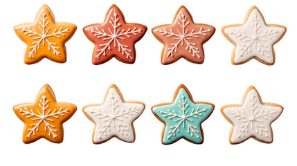 Fototapeta na wymiar Christmas Gingerbread cookies isolated on white transparent, top view, png