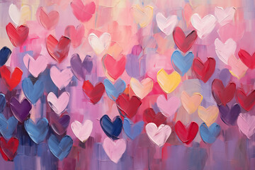 Valentines day abstract hearts background, art painting texture, acrylic brushstroke - obrazy, fototapety, plakaty