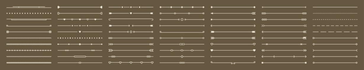 Border line design elements. Vintage line elements. Decorative drawing badges, frames. Decoration, banners, swirls divider, emblems, arrows. Vector illustration.