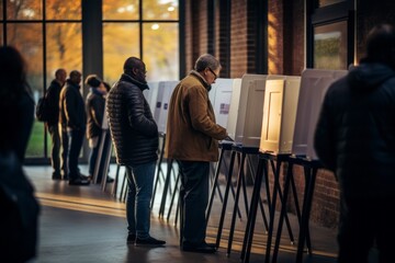 American citizens near the ballot boxes choose the future president of the country, the conscious choice of the people - obrazy, fototapety, plakaty