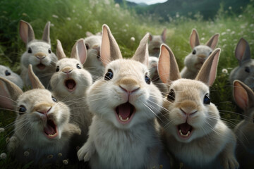 Group of rabbits closeup