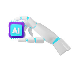 Robotic Hand Holding an AI Chip - Symbolizing Technological Integration. Artificial Intelligence. Hand hold AI Сhip