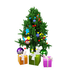 decorated christmas tree on transparent background or PNG file, easy to decorate your project