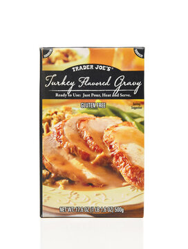 IRVINE, CALIFORNIA - 21 NOV 2023: Trader Joes Gluten Free Turkey Flavored Gravy.