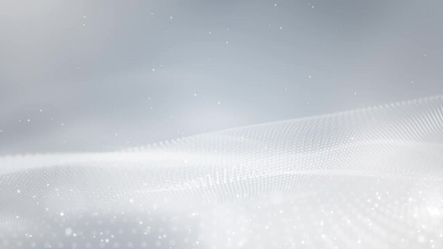Abstract clean white grey blurred wave for elegant business corporate presentation background. Luxury particle light glitter smooth motion digital technology video.