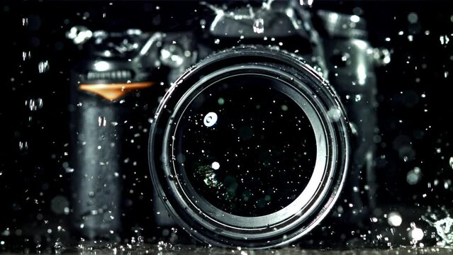 Camera in heavy rain. Filmed on a high-speed camera at 1000 fps. High quality FullHD footage