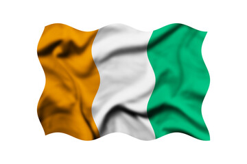 Waving flag of Ivory Coast isolated on transparent, Clipping Path Included