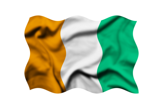 Waving flag of Ivory Coast isolated on transparent, Clipping Path Included