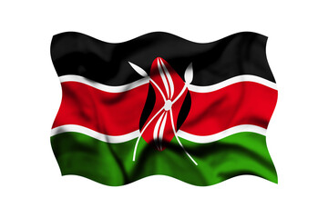 The flag of Kenya is waving in the wind isolated on a transparent background. Clipping Path Included