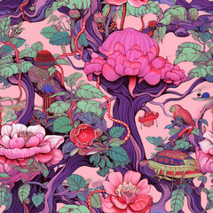 Seamless pattern fairy forest