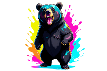 A Cartoonish Black Bear in a Playful Pose (PNG 10800x7200)