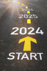 Start to 2024 2025 2026 2027 on road. Planning business recovery concept and startup beginning to success idea