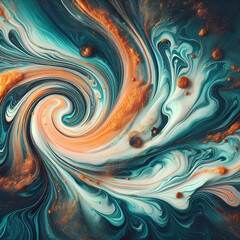 Paint Swirls in Beautiful Teal and Orange colors, with Gold Powd