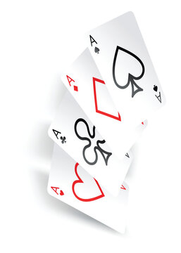 Playing cards poker. Four aces of diamonds clubs spades and hearts fall or fly as poker playing cards