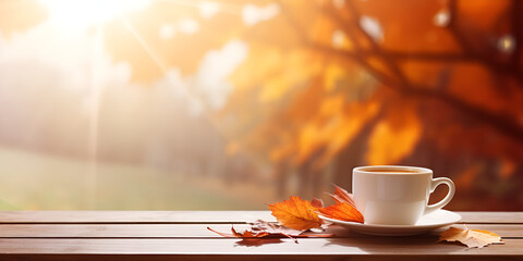  Fall Backgrounds With A Coffee Cup Images,A cup of delicious, hot coffee, books and autumn leaves on a wooden background..AI Generative 