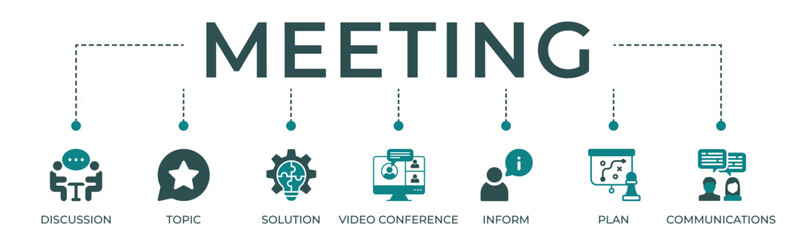 Meeting banner web icon vector illustration for business meeting and discussion with communications topics solutions plan inform and video conference icon - obrazy, fototapety, plakaty
