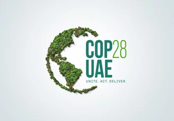 Fotobehang United Nations Climate Change Conference COP28 UAE. Event will be on 6-17 November 2023, in Emirate of Dubai, United Arab Emirates  © DOERS