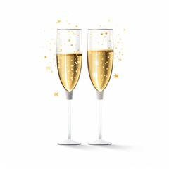 Generative AI image of Champagne glasses new year web design flat icon white background