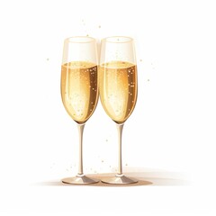 Generative AI image of Champagne glasses new year web design flat icon white background