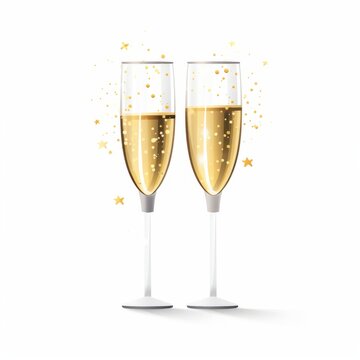 Generative AI image of Champagne glasses new year web design flat icon white background