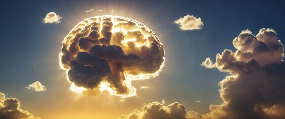 Cloud in shape of a brain in the sunset sky