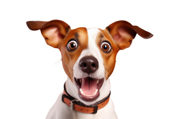 Studio portrait of funny and excited dog face shocked or surprised expression isolated on...
