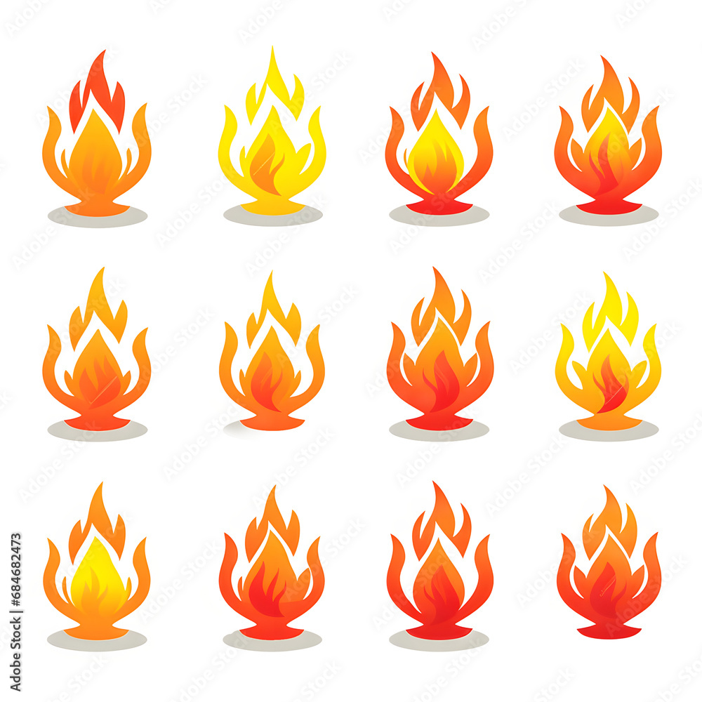 Poster simple vector flame icons in flat style