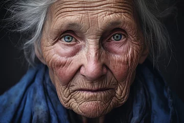 Foto op Plexiglas Close up of wrinkled face of sad very old woman © Firn