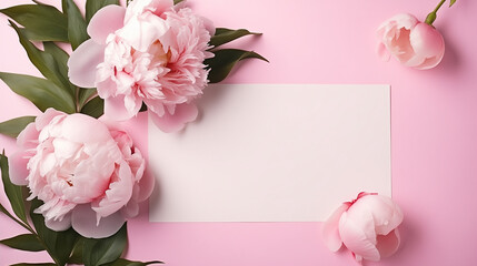 white blank paper with pink flowers and empty space