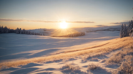 sunset in the snow