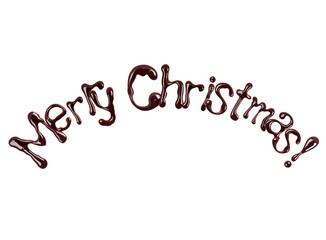 Inscription Merry Christmas! is made of melted chocolate on white background © Krafla