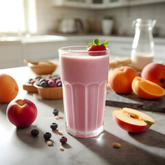Fresh Pink Protein Shake on Sleek Kitchen Counter