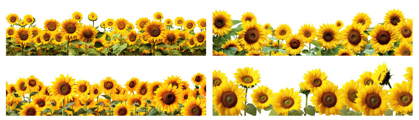 Set of picturesque sunflower fields, cut out