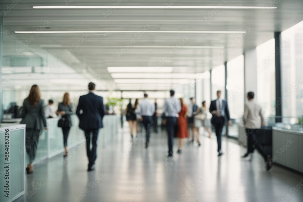 Poster Blurred background of a modern office with working businessmen. Banner background for copy space.