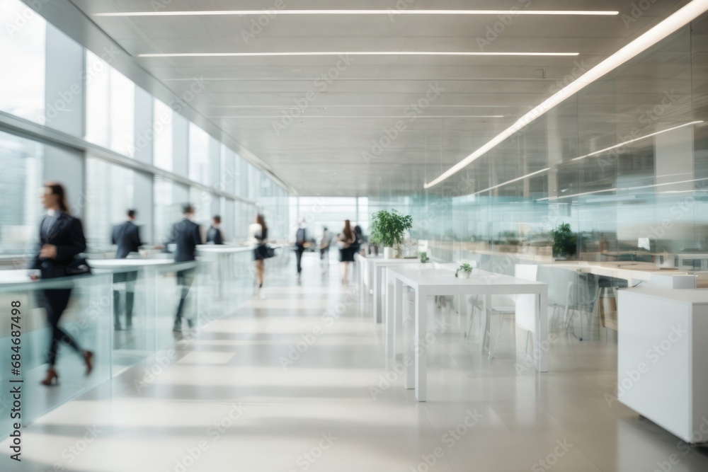 Poster blurred background of a modern office with working businessmen. banner background for copy space.