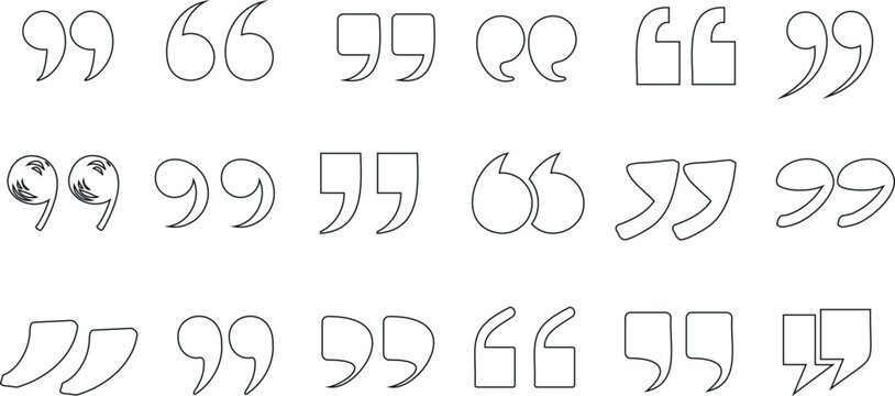 diverse quotation marks line art vector illustration, isolated on white background. Perfect for typography, print, and design