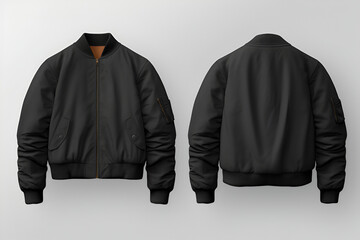  Fashion black bomber jacket mockup. Space for design, print and showcasing. Generate Ai. - obrazy, fototapety, plakaty