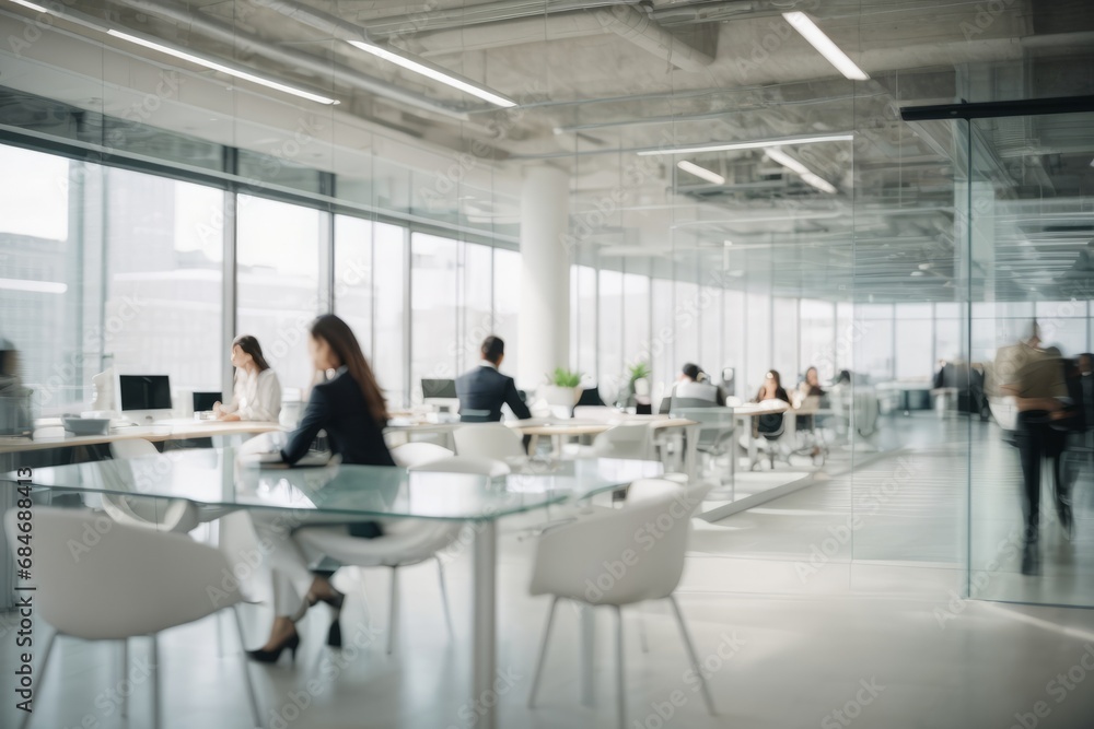 Aufkleber blurred background of a modern office with working businessmen. banner background for copy space.